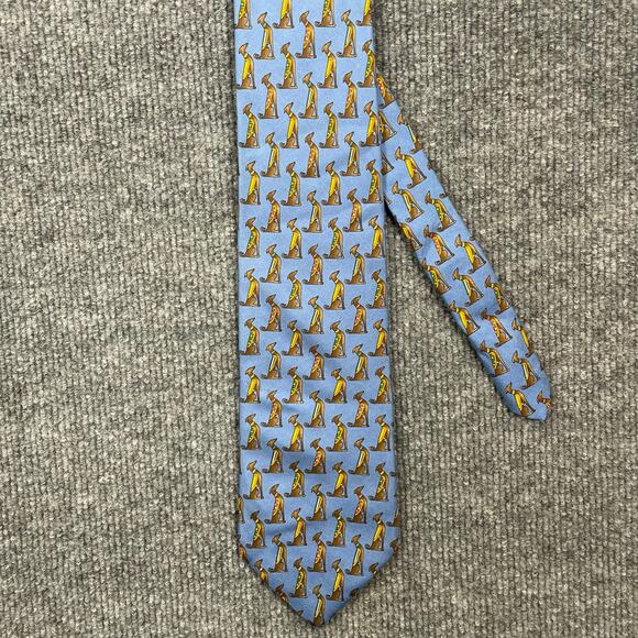 Brooks Brothers Makers Tie 3.5" X 59" Blue Geometric Dogs Allover Hand Made Silk - Picture 1 of 8